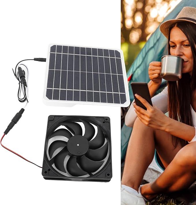 Solar Exhaust Fan, 20W Quiet Monocrystalline Solar Panel Ventilation Fan with Bracket for Chicken Coop Pet House