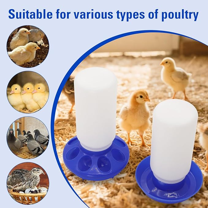 Chick Feeder and Waterer Set Kit-No Waste Baby Chick Starter Kit with 1L Chicken Water Dispenser and 1kg Feeder for Poultry and Baby Chicks,Plastic Chicken Coop Accessories (Blue, M)