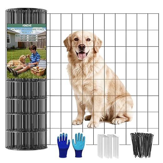 Welded Wire Fence 24inch x 50ft, 2inch x 3inch Black Chicken Wire Fencing, 16Gauge PVC Coated Garden Wire Fence Rolls, Anti-Rust Metal Fencing for Yard Plant Protection Poultry Netting