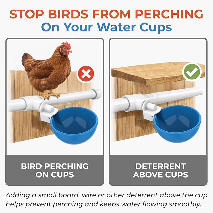 Lil'Clucker Large Automatic Chicken Waterer Cups and 1/2" PVC Tees - Chicken Water Feeder - Suitable for Chicks, Duck, Goose, Turkey and Bunny - Poultry Water Feeder Kit (Blue, 8-Pack)