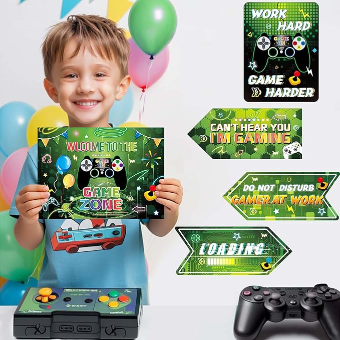 Video Game Birthday Party Decorations - 9 PCS Game Sign Party Decorations for Boys Gamer Gaming Themed Birthday Supplies Funny Games Night Decoration for Door Windows Yard Wall Decor