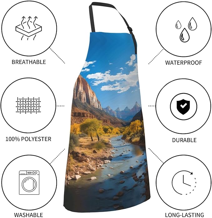 Kitchen Aprons for Men Women Waterproof Apron with 2 Pockets Skis on mountain Apron Adjustable Bib Aprons