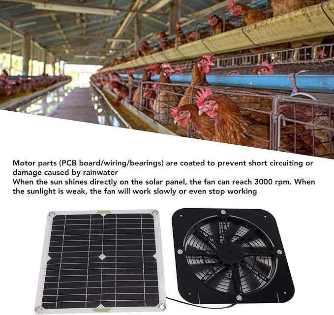 13.5 Inch Solar Powered Fan, 100W Solar Exhaust Fan Kit with Auto Speed Adjustment, Portable Solar Panel Ventilation Fan for Greenhouse, Chicken Coop, Dog Kennel, Pet House, and Outdoor Sheds