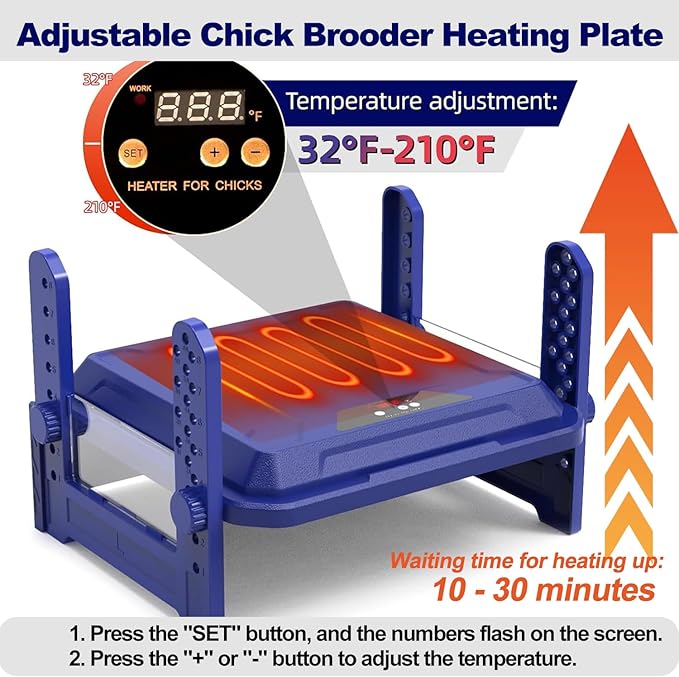 Chick Brooder Heating Plate with Adjustable Temperature, 10"x10" Chicken Brooder Heater for Baby Chicks, Ducklings, Safer Alternative to Heat Lamps, Adjustable Height, 50W Brooder Plate(Blue)
