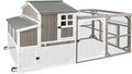 Chicken Coop Mobile Wooden Hen House with Nesting Box,95.3" L Outdoor Chicken House with Wheels and Removable Tray,Fir Wood Chicken Tractor with 6 Ventilation Door and Ramp-Grey