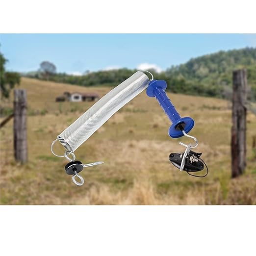 5 Pack Electric Fence Gate Kit, with Spring Gate Handle, 2 Anchor Insulators and 19.69-Feet Tension Big Spring，for Electric Fence Gate Livestock Fence Agricultural Fencing and Pasture