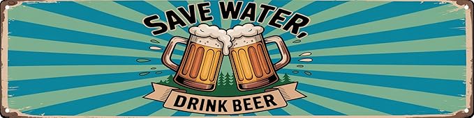 AWISZZZ Save Water Drink Beer Metal Sign 4x16in Vintage Bar Plaque for Man Cave Garage Wall Decor Humorous Gift