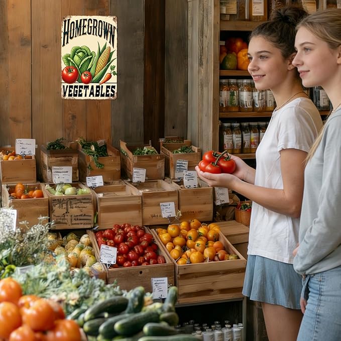 Homegrown Vegetable Wall Decor Vegetable Tomato Corn Metal Tin Sign 12x8 Inch Home Restaurant Kitchen Farm Garden Yard Sign Outdoor Art Wall Decor