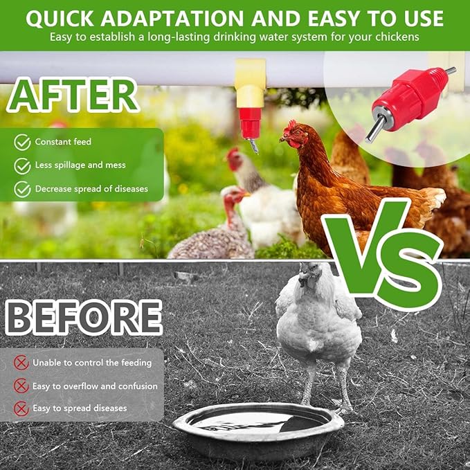 30 Pack Automatic Chicken Waterer Poultry Water Nipple Drinker Feeders Hen Duck Screw Style