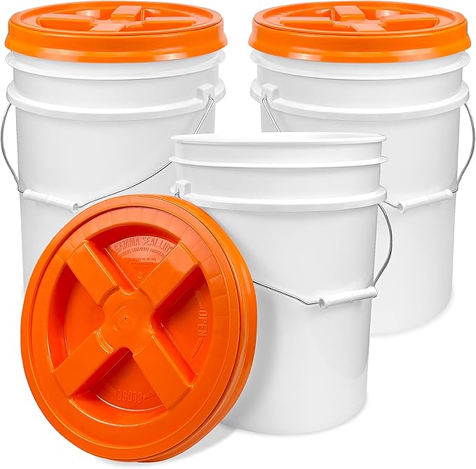 ePackageSupply 5 Gallon White Bucket with Orange Gamma Seal Screw on Airtight Lid | Made in USA | Food Grade | Heavy-Duty HPDE Plastic | Durable 90 Mil Pail | Easy Stack and Store | BPA Free (3 Count)