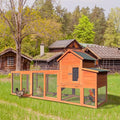 Large Wooden Chicken Coop, 122-Inch Outdoor Hen House with Nesting Box and Wire Fence Poultry Cage for Hens and Poultry
