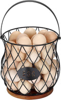 Chicken Egg Basket With Handle, Egg Baskets for Gathering Fresh Eggs, Wire Basket with Wooden Base for Farmhouse Coops, Round Chicken Baskets, Rustic Vintage Kitchen Decor Holder(Style 3)