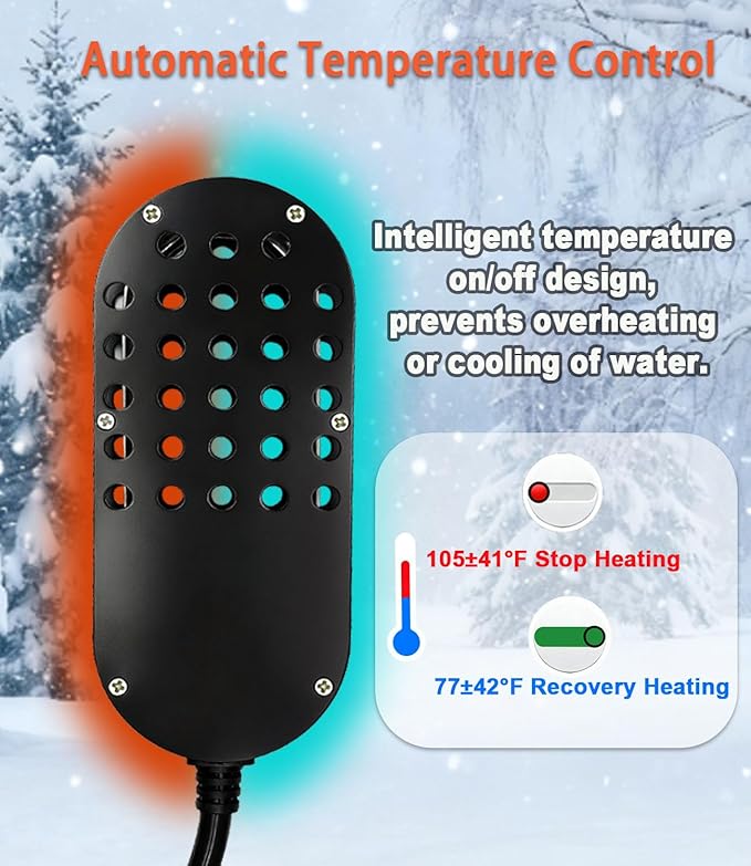 250W Chicken Waterer Heater, Thermostatic Control Chicken Waterer Deicer Ice Melter for Bird Duck Goose