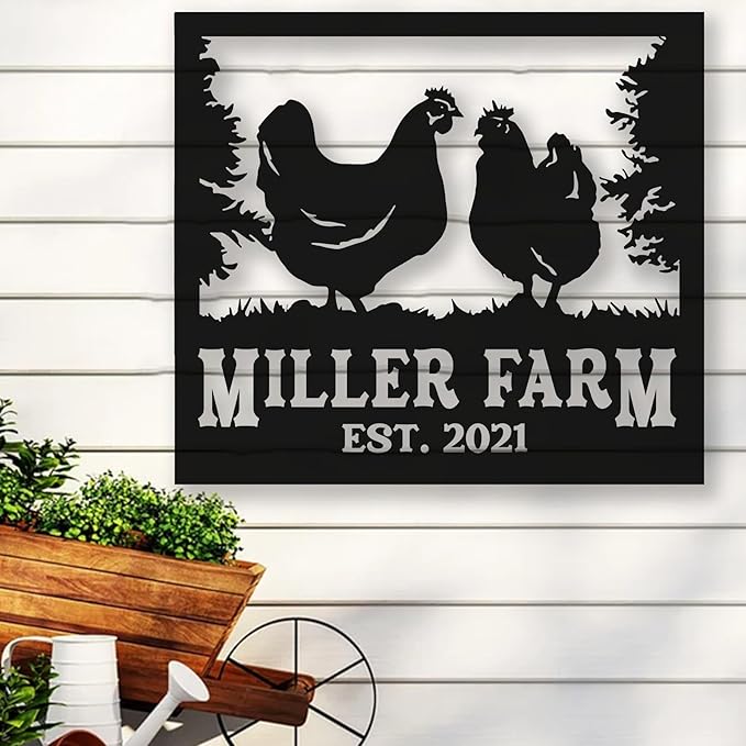 Personalized Chicken Coop Metal Sign Custom Hen House Nameplate Rustic Farmhouse Barnyard Wall Art Backyard Poultry Plaque Outdoor Homestead Decor Gifts for Farmers Chicken Lovers Homesteaders
