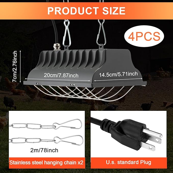 Honoson 4 Pcs Chicken Coop Heater Brooder Heater with Heat Lamp Radiant Chicken Coop Accessories Heat Warmer for Chick Pet Dog Cat(Square)