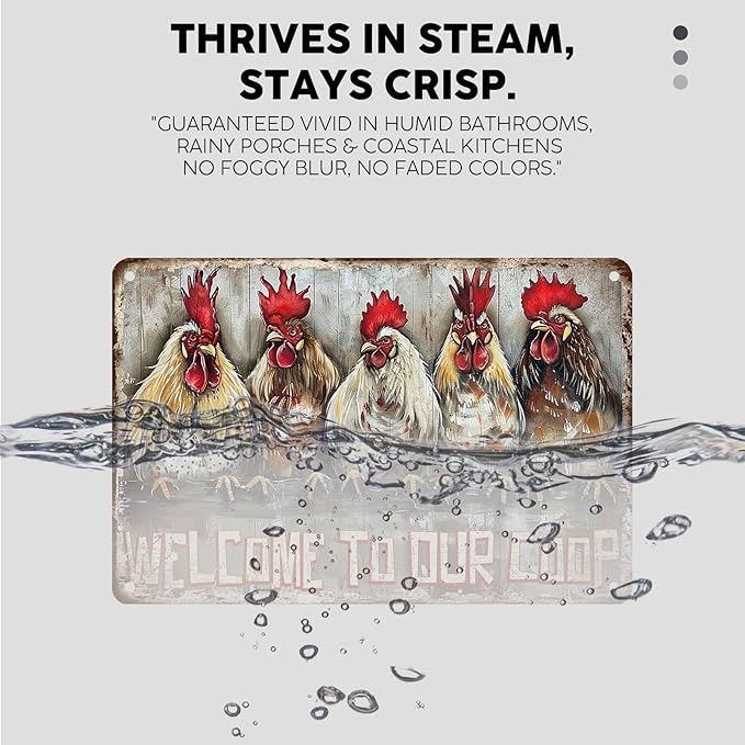 Vintage Chicken Tin Sign Welcome to Our Coop Retro Farm Metal Sign Funny Chicken Lovers Nostalgic Rustic Wall Decor Wall Art For Farmhouse Outdoor Poultry House Cafe Yard 12 * 8In