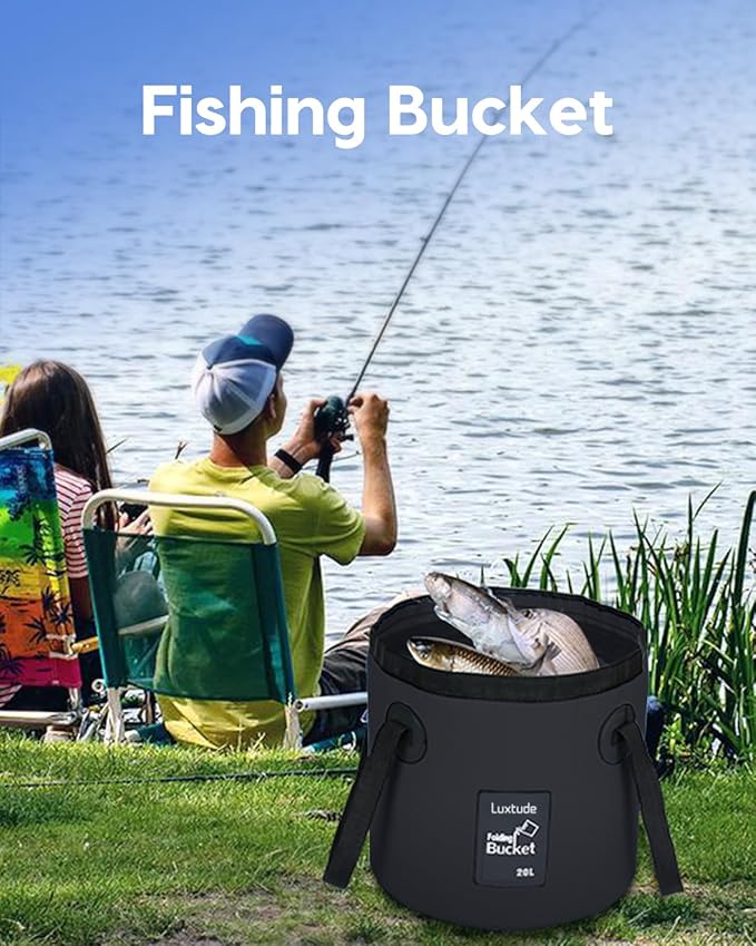 Luxtude Collapsible Bucket with Handle, Portable 5 Gallon Bucket for Camping, Fishing, Beach, Gardening, RV & Outdoor Emergency, Heavy-Duty & Ultra Lightweight Water Storage Container
