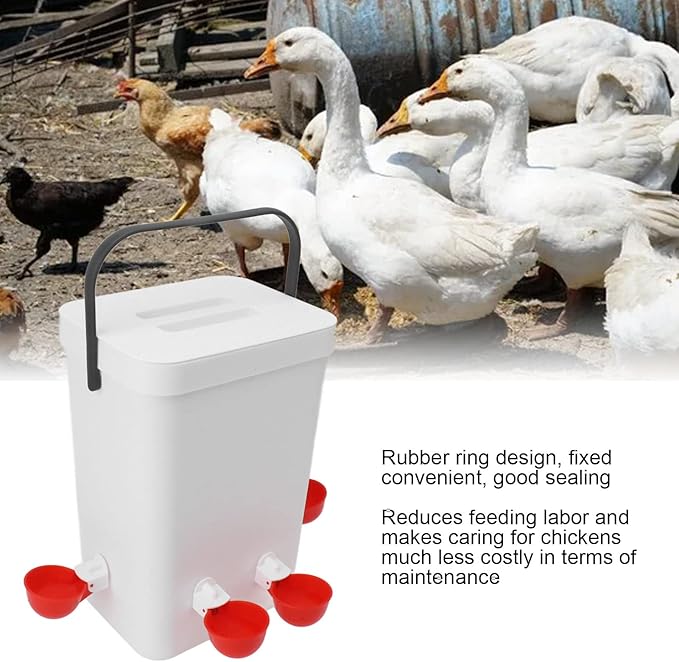 Topyond Chicken Feeder and Waterer Set, 12L Large Capacity Automatic Chicken Waterer with 4 Automatic-Fill Water Cup, Poultry Water Dispenser for Chicken Coops and Farms