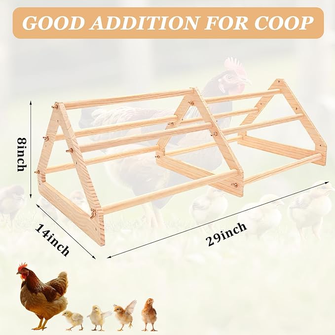 Chicken Perch - Chicken Roosting Perch with Natural Solid Wood, Hand-Polished Freestanding Design for Birds, Chicks & Parrots | Chicken Perch for Coop Accessories(Large, Extra-Long Triangle)