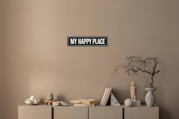 My Happy Place Metal Sign 4x16in Boho Cute Plaque for Bedroom Bathroom Home Nursery Wall Decor Gift Poster