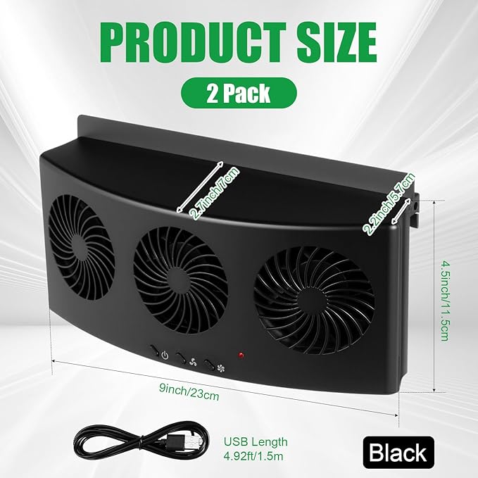 2 Pack USB Cable 3 Fans Car Exhaust Fan USB 3 Fans Car Window Air Vent Radiator Cooling Vent Exhaust for General Types(Black)