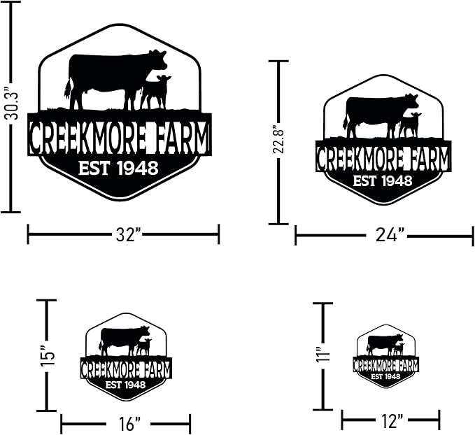 Custom Metal Farm Name Sign, Farmhouse Decor, Personalized Cow Sign, Family Name Sign, Outdoor Wall Decor, Large Customize Decoration, Farm Entrance Sign, Ranch Gate Sign, Barn Sign, Gift for Farmer