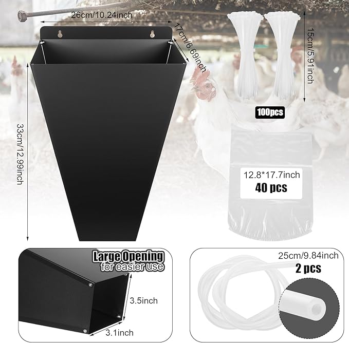 Poultry Processing Equipment Set Include Chicken Cone, Clear Heat Poultry Shrink Bags With Silicone Straw And Cable Ties Restraining Cones for Chicken Turkey Processing (Small)