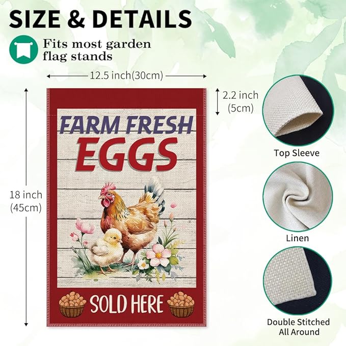 Farm Fresh Eggs Slod Here Garden Flag, Double Sided Farmhouse Chicken Coop Outdoor Decor Yard Flag Gifts, Welcome to the Farm Flags for Chickens Lover, Funny Chicken Sign Business Supplies