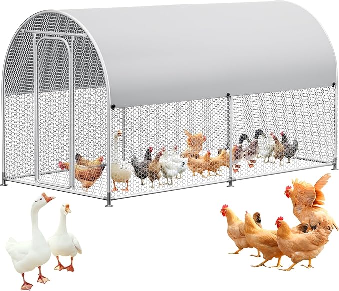 Large Metal Chicken Coop, Walk-in Chicken Run for Yard with Waterproof UV Cover, Rounded-Top Poultry Cage for Quails, Ducks, Geese and Rabbits, 9.8 x 6.6 x 6.8 ft