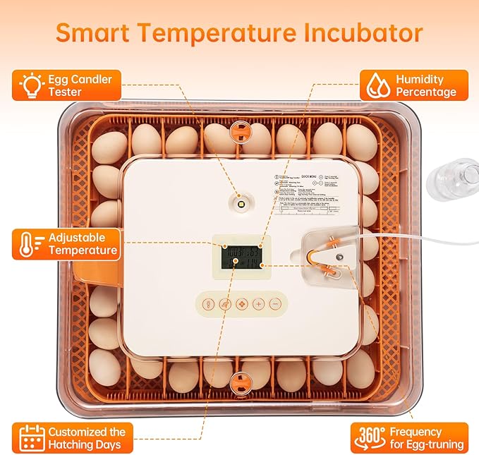 56 Egg Incubator for Hatching Eggs–Smart Auto Turner & Humidity Control, 360° View, Built-in Candler |Hatching Kit with Chick Helmet for Chicken, Duck, Quail | Ideal for Home & Classroom