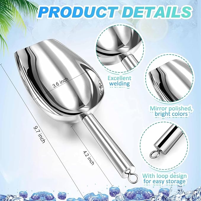 12 oz Ice Scoop for Freezer, Kitchen Ice Scooper for Ice Machine, Stainless Steel Food Scoop for Ice Bucket, Ideal for Bar, Parties, Cookie Flour Pet Dog