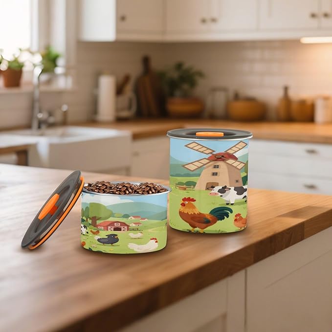 Cartoon Farm Animals Coffee Canister 30oz Stainless Steel Airtight Food Storage Container with Lid for Beans/Cereal Preserval
