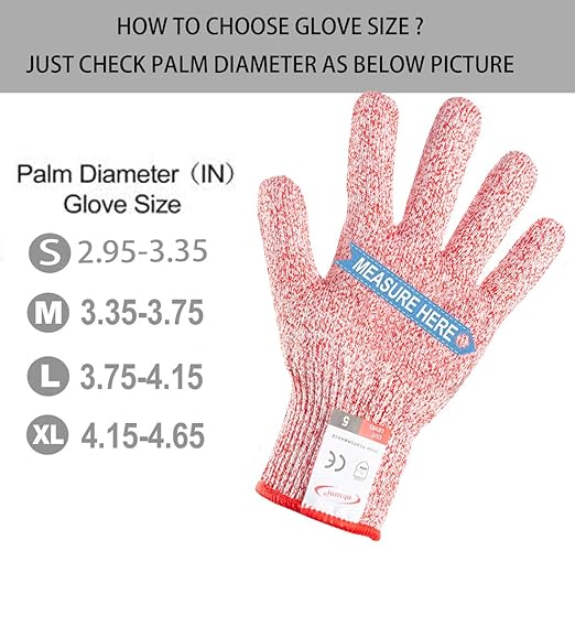 Cutting Gloves, 2 Pairs of Cut Resistant Gloves Food Grade, Cut Resistant Gloves for Kitchen, Oyster Shucking, Fish Fillet Processing, Carving Wood and Gardening(Small-Red)