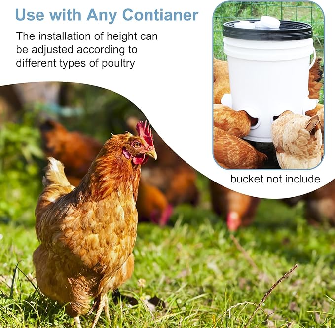 Chicken Feeder No Waste Automatic Poultry Feeder Ports Chicken Feeders and Waterer Set Chicken Feeder Kit 8 Chicken Water Cups with 8 auto Chicken Feeders Ports