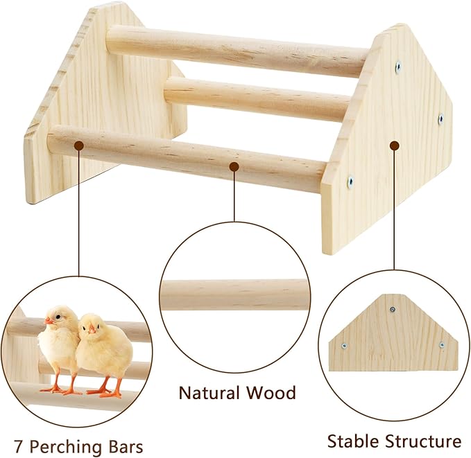 Baby Chicken Perch Strong Pine Wooden Chick Jungle Gym Roosting Bar, New-gen Durable Chicken Perch Toys for Coop and Brooder 7.9 X 6.9 X 4.14’’ Chicken Perch(Can be Used for Baby Turkeys)