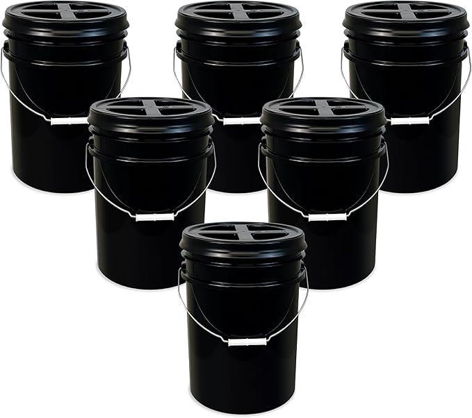 ePackageSupply Premium 5 Gallon Food Grade Plastic Pail with Gamma Seal Lid | Made in USA | BPA-Free | Heavy-Duty 90 Mil | Airtight Stackable Container, 6 Count