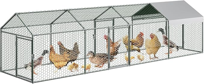 Large Metal Chicken Coop with Waterproof Cover – 120"/160" l x 40" w Chicken Runs for Yard with Cover, Compartments & Doors, Outdoor Chicken Run for Rabbit, Duck, Goose, Backyard Yard (Silver/Black)