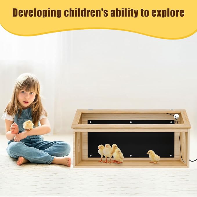 Brooder Box for Chicks Wooden, Chicken Brooder House with Thermostat & Heating Plate,All-in-One Chicken Brooder House w/Poultry Waterer, Adjustable Temp,Holds 30 Chicks Ducks Quails, 31.5"×15.7"×15.7"