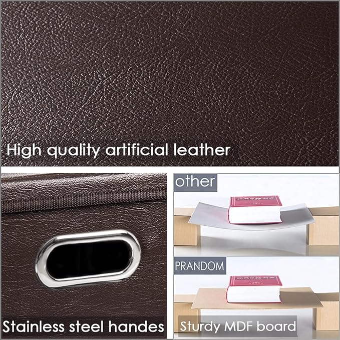 PRANDOM Leather Foldable Cube Storage Bins 13x13 inch [4-Pack] Fabric Storage Baskets Cubes Drawer with Cotton Handles Organizer for Shelves Nursery Closet Bedroom Clothes Brown