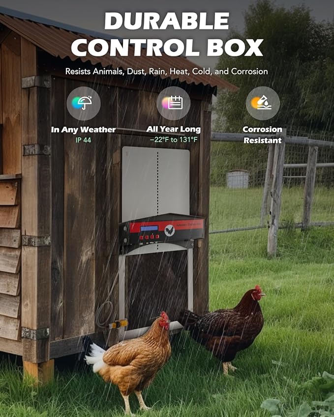 CO-Z Automatic Chicken Door, Automatic Chicken Coop Door with Timer Control and Light Sensor, Battery Powered Electric Chicken Coop Door Opener with Infrared Sensor for Duck Rabbit Goose Quail More