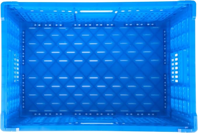 Restaurantware Plastic Milk Crates for Storage - 10 Pack - Cater Tek Stackable Storage Buns for Organizing - Collapsible Storage Basket for Groceries, Home Supplies, Blue