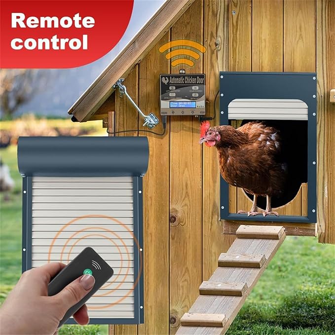 Automatic Chicken Coop Door Solar Powered Chicken Coop Accessories with Timer & Light Sensor Mix 4modes, Remote Control Anti-Pinch Auto Switch Waterproof Aluminum Chicken Door,Gray