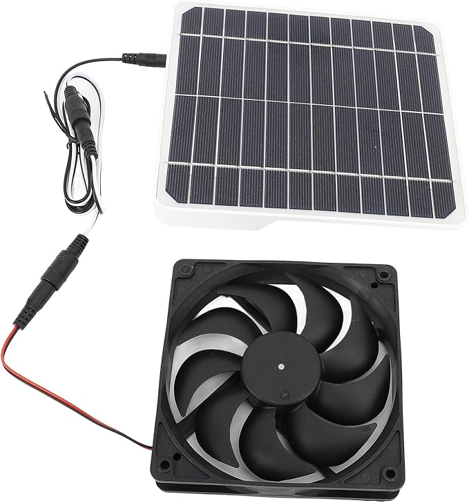 Alomejor 20W Solar Powered Exhaust Fan Quiet Portable Monocrystalline Panel for Chicken Coop Pet House