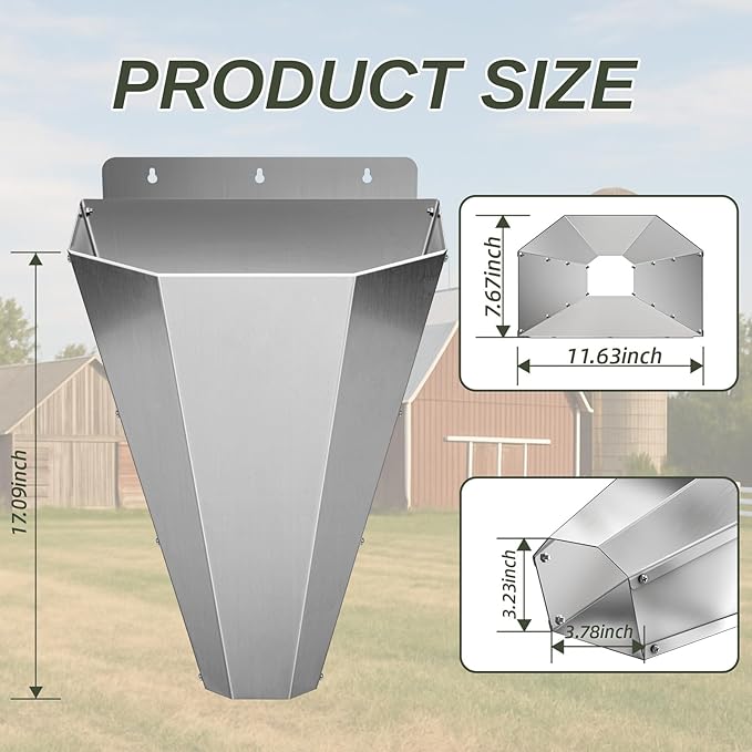Large Chicken Cone for Butchering, Upgraded Thickened Stainless Steel Kill Cone, Flat-Back Killing Cone for Poultry Processing, Fits Chickens up to 18 lbs, Ideal for Farm or Backyard Use (Silver)