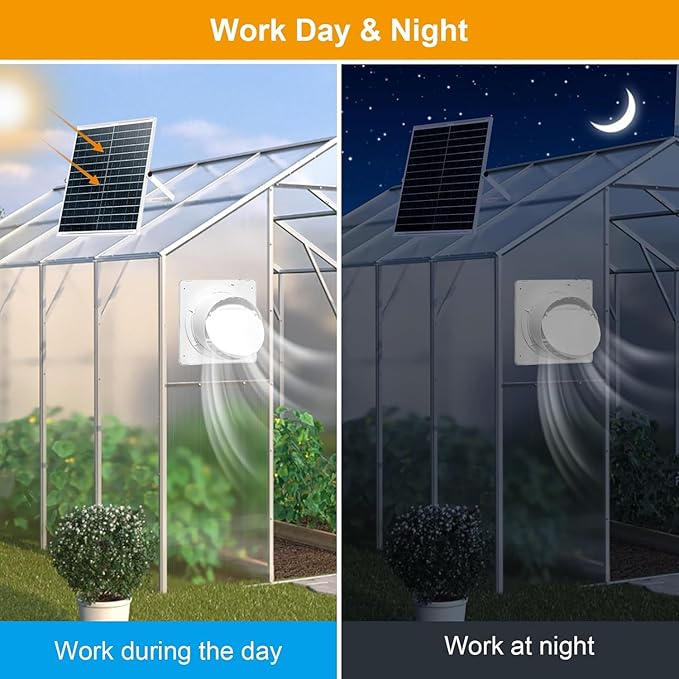 Solar Fan with Battery,9.8" Solar Exhaust Fan,12000mAh 22W Ventilator with 14.7Ft On/Off Cable,Greenhouse Air Cooling Circulation for Shed, Chicken Coop and More