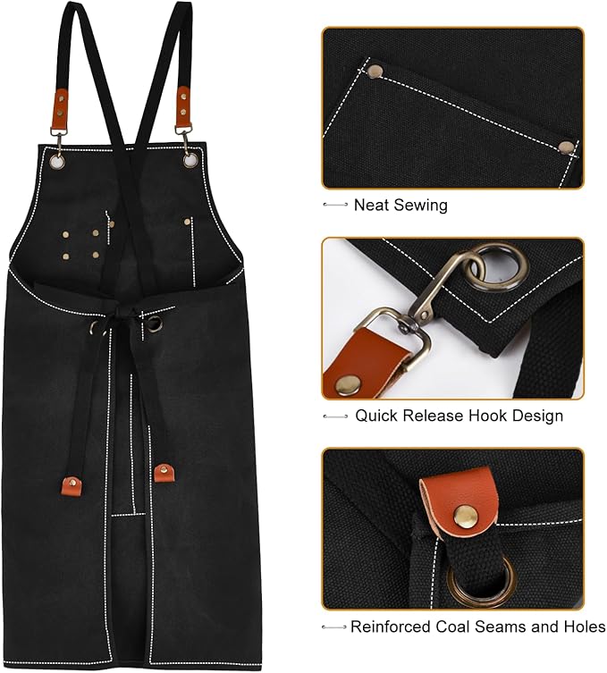 Cross-Back Chef Aprons for Men Women with Pockets,Cotton Canvas Adjustable Cooking Work Apron for Kitchen