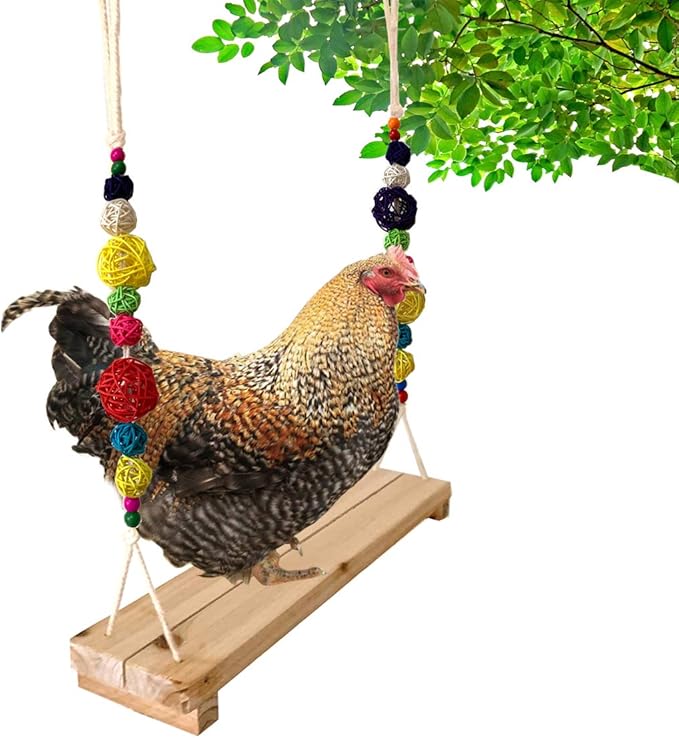 Vehomy Chicken Swing and Perch - Handmade Wood Stand Coop Toy for Hens - Accessories Ladder for Poultry Run - Large Bird Parrot Hen Macaw Rooster Chick Toy