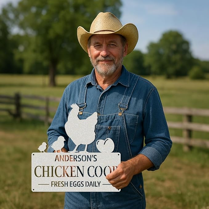 Personalized Chicken Coop Signs, Outdoor Chicken Coop Decor, Vintage Farmhouse Wall Decor, Custom Metal Name Sign for Farm Yard Garden Home, Gifts for Chicken Lovers Color02