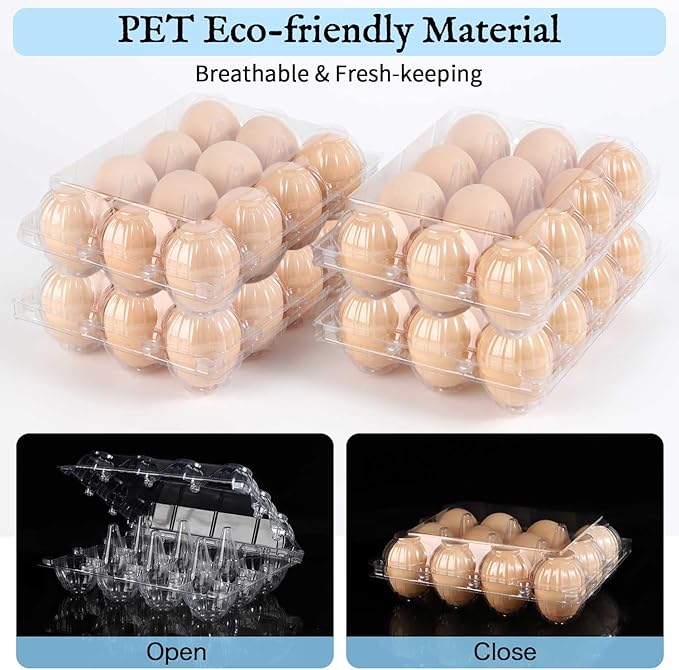 80 Packs Egg Cartons, Egg Cartons Cheap Bulk, Eggs 12 Count Clear Plastic Egg Containers for Chicken Farm, Reusable Egg Tray Holder for Refrigerator Storage, Family Market Camping with Sticker Labels