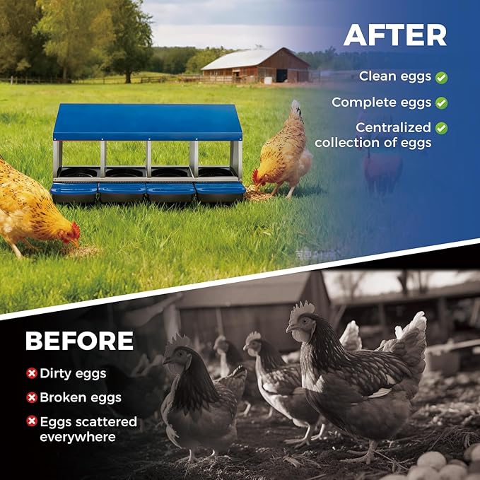 4-Hole Chicken Nesting Boxes for Farm,Corrosion-Resistant Metal Nesting Boxes with Egg Collection Tray,Wall Mount/Freestanding Poultry Laying Boxes for Chicken Coops and Hens,Blue